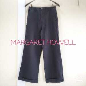 正規品◆MARGARET HOWELL マーガレット ハウエル 麻/リネン100% ワイドシルエットパンツ/チノパン(レディース/Sサイズ)黒/ブラック