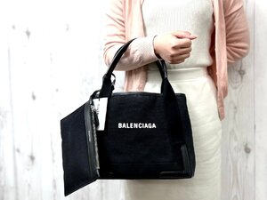 極美品 BALENCIAGA バレンシアガ ネイビーカバス S トートバッグ ハンドバッグ バッグ キャンバス×レザー 黒 79506