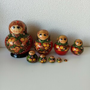 マトリョーシカ人形 ロシア民芸 9段 木製 隠し人形 伝統工芸 郷土人形 民芸品 アンティーク 置物 インテリア雑貨 マトリョーシカ 可愛い