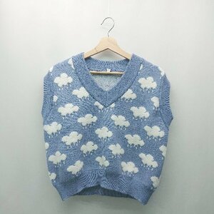 ◇ SHEIN シーイン もこもこ 雲柄 鮮やか きれいめ カジュアル かわいい ニット サイズM ブルー レディース E