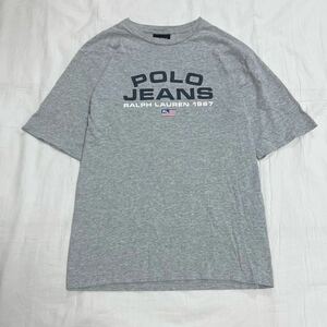 【希少】VINTAGE Polo Ralph Lauren ラルフローレン 半袖Tシャツ Tシャツ トップス 胸ロゴ ビックロゴ グレー L 大人気