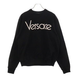 VERSACE ヴェルサーチ Logo Embroidery Crewneck ロゴ刺繍 クルーネックスウェットトレーナー ブラック A80470