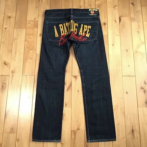 BAPE LOGO 刺繍 デニム パンツ Sサイズ a bathing ape Denim pants エイプ ベイプ アベイシングエイプ NIGO w715