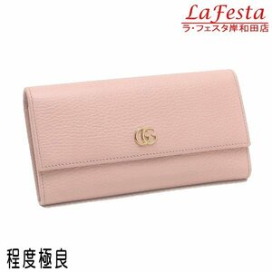 ◆ 本物 美品 ◆ GUCCI グッチ コンチネンタルウォレット GGマーモント 長財布 レザー ライトピンク GGロゴ ２つ折り 財布 人気 456116