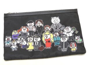 美品 DOLCE＆GABBANA ドルチェ&ガッバーナ クラッチバッグ ☆ BP2261 FAMILY PIG ナイロン×レザー ブラック ピッグファミリー ▼7A