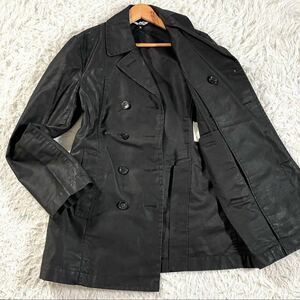 極美品 BLACK COMME des GARCONS AD2012 光沢 ショートトレンチコート Pコート ピーコート コットン ブラック 黒 コムデギャルソン メンズ