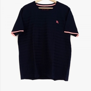 バーバリーブラックレーベル Burberry Black Label 半袖Tシャツ サイズ4 XL ダークネイビー×ピンク メンズ 袖口ピンク 新品同様 トップス