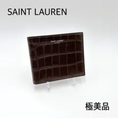 極美品＊SAINT LAUREN サンローラン クロコ型押し 二つ折り財布