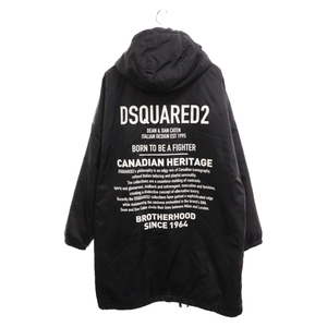 DSQUARED2 ディースクエアード 19AW ナイロン中綿 バックプリント フーデッド コート ブラック S74AH0065