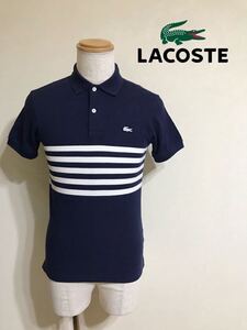 【良品】 LACOSTE × EDIFICE 別注 ラコステEXCLUSIVE EDITION 限定 鹿の子 ポロシャツ トップス サイズ2 半袖 ネイビー 白ボーダー PH307