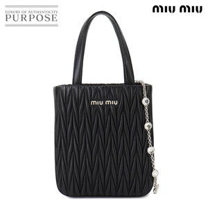 未使用 展示品 ミュウミュウ MIUMIU マテラッセ 2way ハンド チェーン ショルダー バッグ レザー ブラック 5BA220 ラインストーン 90259374