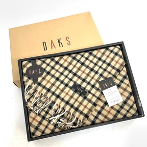 未使用品◆DAKS LONDON ダックスロンドン ひざ掛け 68×130◆ ベージュ ウール ハウスチェック 贈答品 引き出物 ギフト