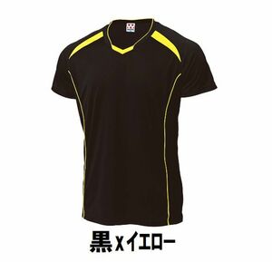 新品 バレーボール メンズ 半袖 シャツ 黒xイエロー サイズ150 子供 大人 男性 女性 wundou ウンドウ 1610 送料無料