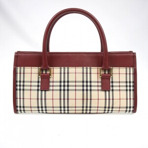 ◆ 1円 ～ BURBERRY / バーバリー ハンドバッグ ノヴァチェック ボルドー ベージュ ゴールド金具 151203