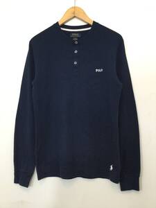 POLO RALPH LAUREN ポロ ラルフローレン サーマルカットソー コットン長袖Tシャツ すそロゴ ヘンリーネック メンズS 良品綺麗 