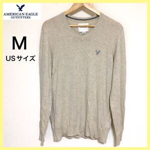 AEO アメリカンイーグル　ニット　セーター　メンズ　Vネック　M（USサイズ）　ベージュ系　★送料無料★