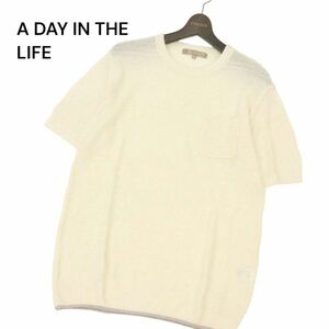 美品★ A DAY IN THE LIFE ユナイテッドアローズ 春夏 麻 リネン混 胸ポケット 半袖 ニット Tシャツ Sz.M　メンズ　C4T03798_4#J