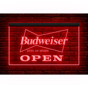 J408 // LED ネオンライトサイン OPEN Budweiser バドワイザー オープン ビールBARの看板■サイズ(約)：W300mm x H200mm