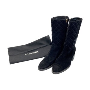 ☆☆ CHANEL シャネル ココマーク マトラッセ スエード ブーツ G38158 ブラック キルティング SIZE35? 布袋有 やや傷や汚れあり