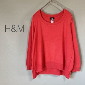 ◎H&M エイチアンドエム ニット 長袖ニット セーター 長袖セーター クルーネック 薄手ニット レディース Sサイズ オレンジ色　21