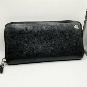 美品 dunhill ダンヒル 長財布 ラウンドファスナー ジッピーウォレット メンズ ビジネス ADロゴ 多収納 大容量 レザー 本革 ブラック 黒 