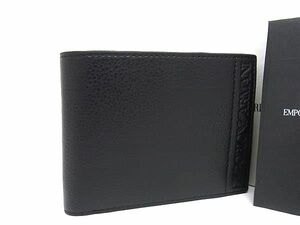 ■新品■未使用■ EMPORIO ARMANI エンポリオアルマーニ レザー 二つ折り 財布 ウォレット メンズ ブラック系 BM2453