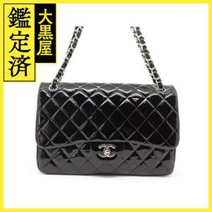 CHANEL シャネル デカマトラッセ30 チェーンショルダー ブラック/SV パテントレザー ショルダーバッグ【200】