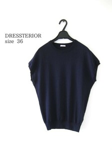 ☆ドレステリア☆コットンニット☆半袖☆NAVY☆36☆クルーネック☆薄手☆ゆったりスタイル☆DRESSTERIOR☆