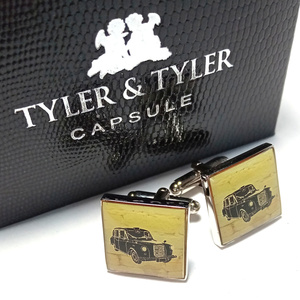 【ttc79】TYLER ＆ TYLER タイラー＆タイラー カフス カフリンクス ブラック×ブラウン classic car/クラシックカー 車 スクエア 英国製