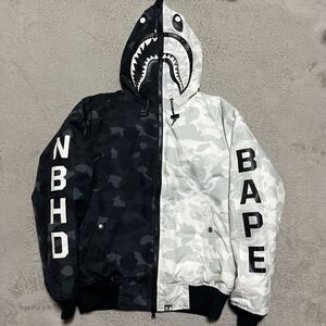 A BATHING APE NEIGHBORHOOD SHARK DOWN JACKET CAMO 迷彩　シャークパーカー　ダウン　ジャケット　s HALF スカル　S BABY MILO 