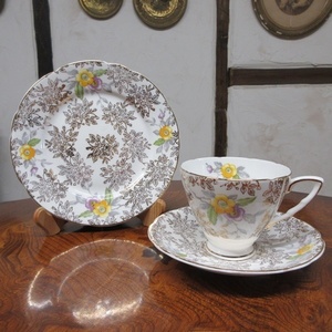 イギリス製 Bone China Jane Ridge Burslem カップ＆ソーサー トリオ 英国 ヴィンテージ雑貨 tableware 1421sb