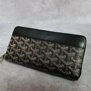 【良好　クリーニング済】 GOYARD　ゴヤール　正規　本革　レザー　 マティニョンGM　ヘリンボーン　ラウンドファスナー長財布　ウォレット