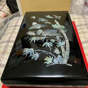 螺鈿漆器 漆芸 黒塗 文箱小物入れ 極美品