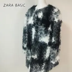 ZARA BASIC　ノーカラー　ファーコート　エコファー　渡辺美奈代　チェック