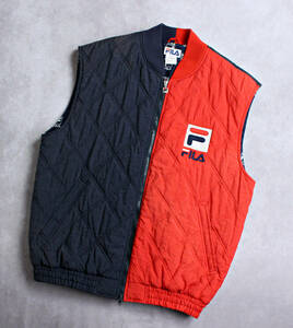 【FILA】フィラ ビッグロゴ 中綿入り キルティングベスト 90s ビンテージ古着