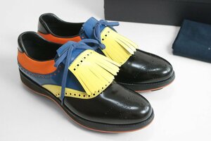 ★未使用 PRADA ◆キルト付き ゴルフシューズ 黒 サイズ12 (箱入り) レザー ブローグシューズ プラダ ◆D-1