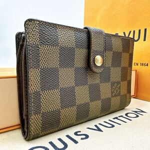 3822【極美品】LOUIS VUITTON ルイヴィトン ダミエ ポルトモネ ビエ ヴィエノワ がま口 二つ折り財布 ウォレット N61663/MI0035