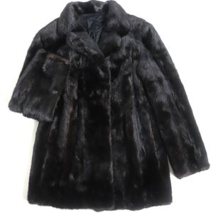 美品▼Black Jewel ブラックジュエル MINK ミンク 逆毛 本毛皮コート ダークブラウン(ブラックに近い) 毛質艶やか・柔らか◎