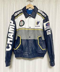 [90s WILLIAMS OFFICIAL LICENSEE] 1996年 RENAULT 優勝記念 レーシングライダース レザージャケット L 牛革 中綿 ルノー ウィリアムズ