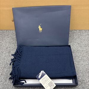 5◎1円スタート◎ RALPH LAUREN ラルフローレン パットニーウインドウペイン ひざ掛け 75×140cm 毛100％ ネイビー系 レディース メンズ