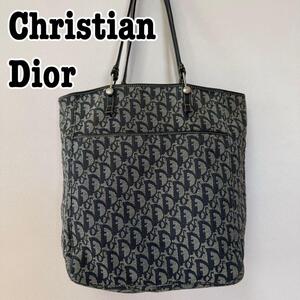 美品 Christian Dior クリスチャン ディオール トロッター トートバッグ セミショルダー キャンバス ネイビー 肩掛け ショルダーバッグ