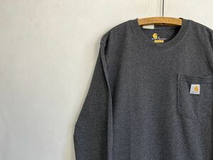 グッドカラーCARHARTTカーハート長袖クルーネック無地ワンポイントポケットTシャツSグレー色アメカジストリートワークORIGINALFIT nr24101