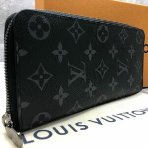 【現行 極美品】ルイヴィトン LOUIS VUITTON ヴェルティカル 長財布 ラウンド モノグラム エクリプス レザー 本革 メンズ ビジネス 黒 