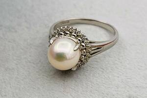 pt900 プラチナパール ダイヤモンド リング アクセサリー 指輪 真珠サイズ約9mm 重量約7.37g サイズ20号