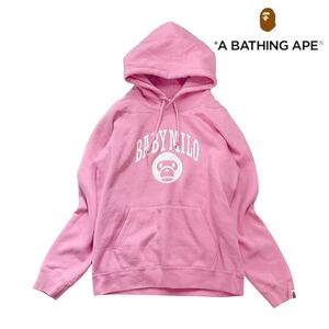 10T249☆ A Bathing Ape BABY MILO アベイシングエイプ ピンク プルオーバーパーカー 裏起毛 レディースSサイズ