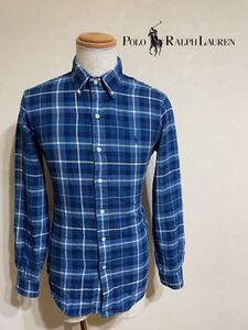 【良品】 Polo Ralph Lauren ポロ ラルフローレン ボタンダウン インディゴ シャツ サイズS 長袖 タータンチェック柄 ブルー ネイビー