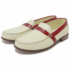 TODS トッズ ローファー スリッポン ライトベージュ レッド 38.5(25.5cm) 靴 シューズ フラット ラウンドトゥ バイカラー イタリア製