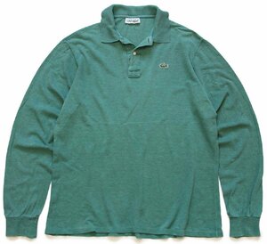 ★70s フランス製 CHEMISE LACOSTE ラコステ ワンポイント コットン 鹿の子 長袖ポロシャツ 杢グリーン 5★105 ビンテージ ユーロ フレンチ