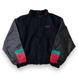 激レア 90s Castrol モーターオイル 袖レザー スタジャン 車 XL