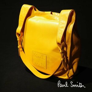 新品1円～★定価6.4万 ポールスミス Paul Smith 牛革レザー 本革 ワンショルダーバッグ イエロー オールレザー 大容量 正規店本物 ◆9288◆